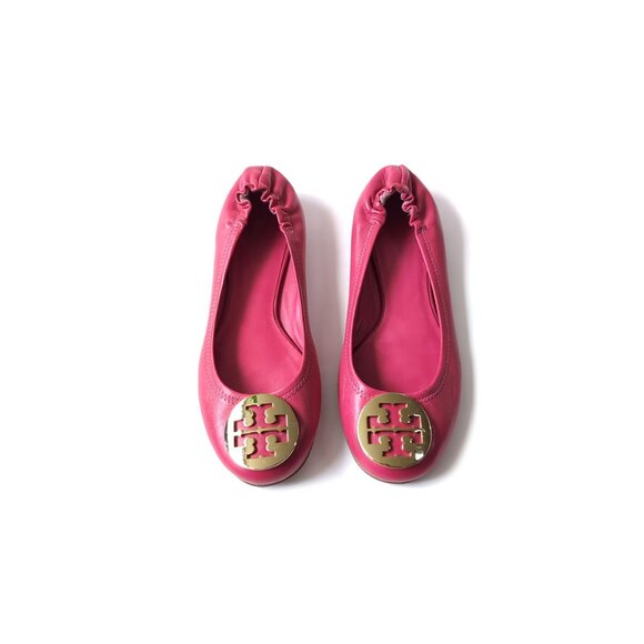 Tory Burch Size 7.5 Hot Pink Leather Reva Ballets - Picture 1 of 9